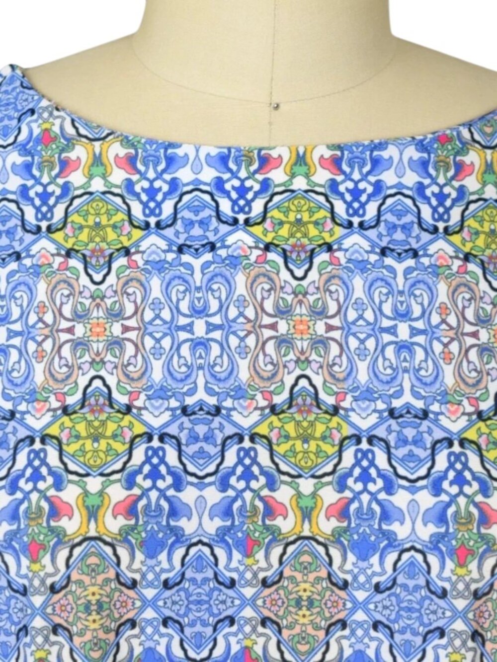 ISLE BY MELIS KOZAN GEOMETRIC PRINT BLUE WHITE 3/4 SLEEVE DRESS - Picture 3 of 8